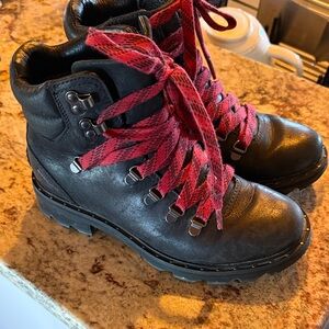 Sorel Black Winter Boots with Red Laces
